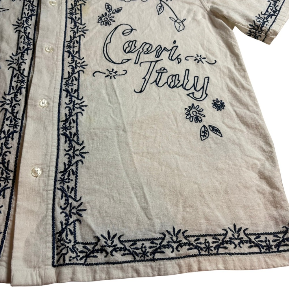Abercrombie & Fitch XL Cream Capri Italy Embroidered Linen Blend Camp Collar - Picture 3 of 8